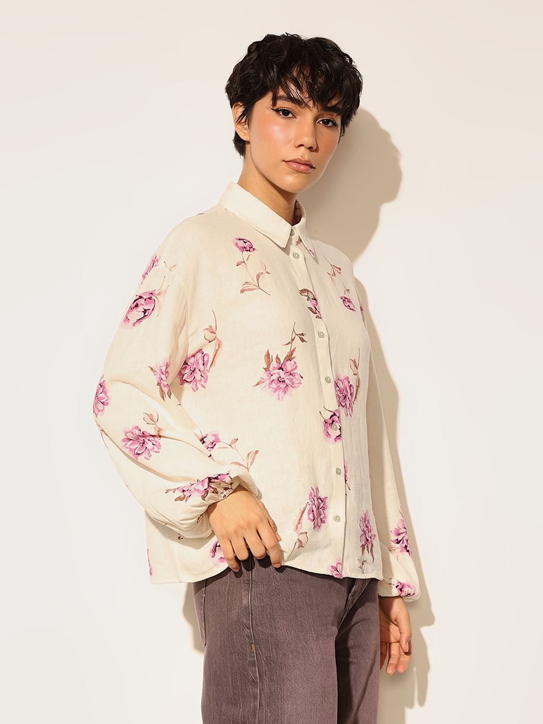 White Floral Print Shirt