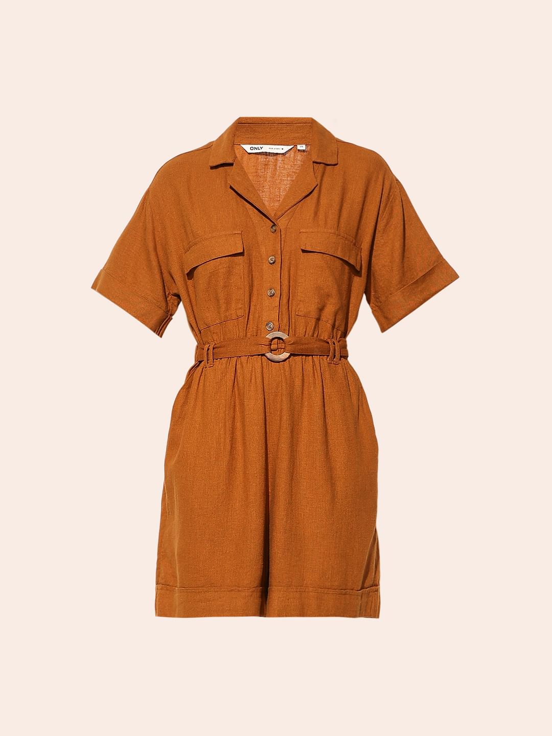 Brown Linen Blend Playsuit