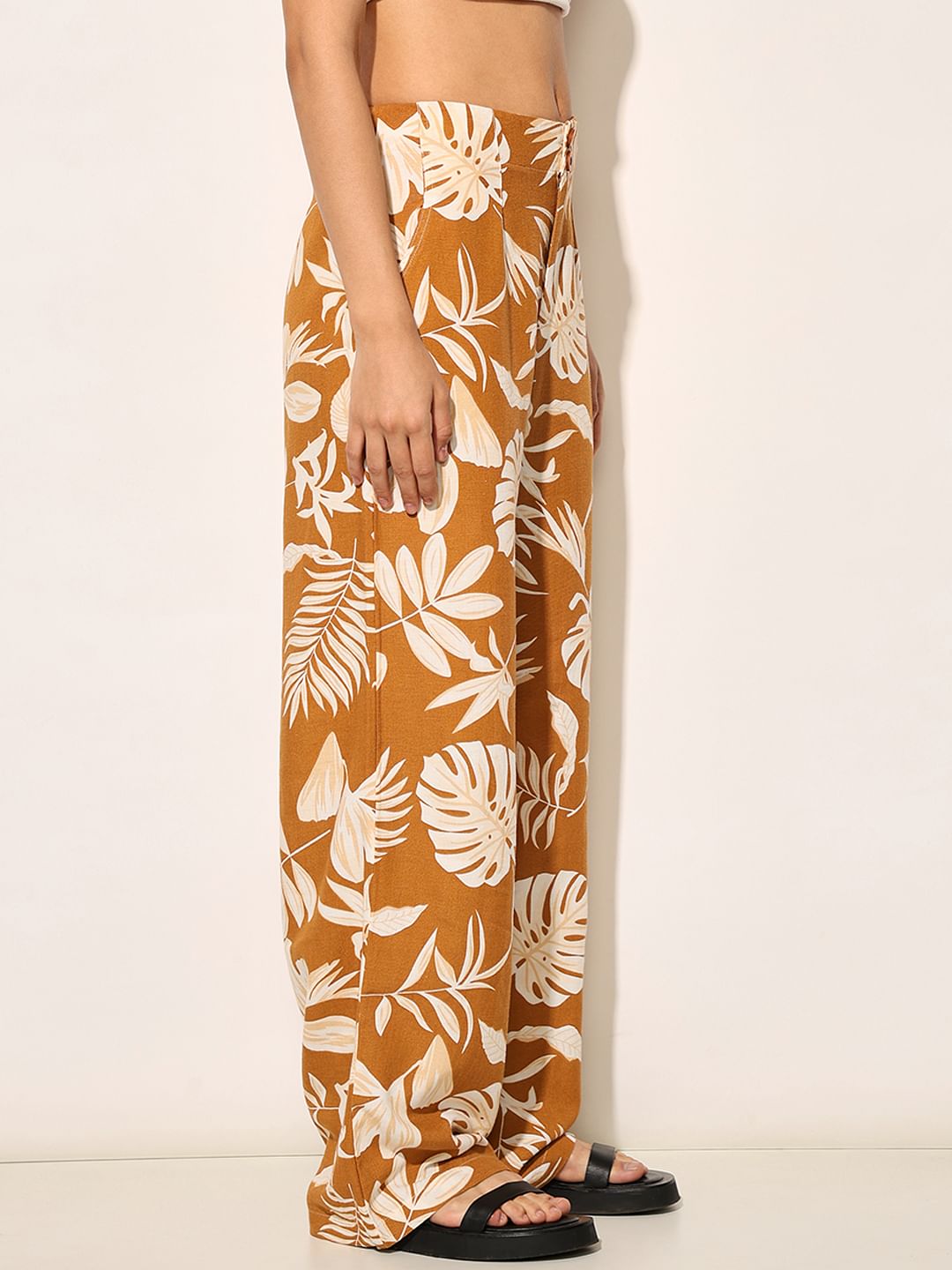 Brown Tropical Print Pants