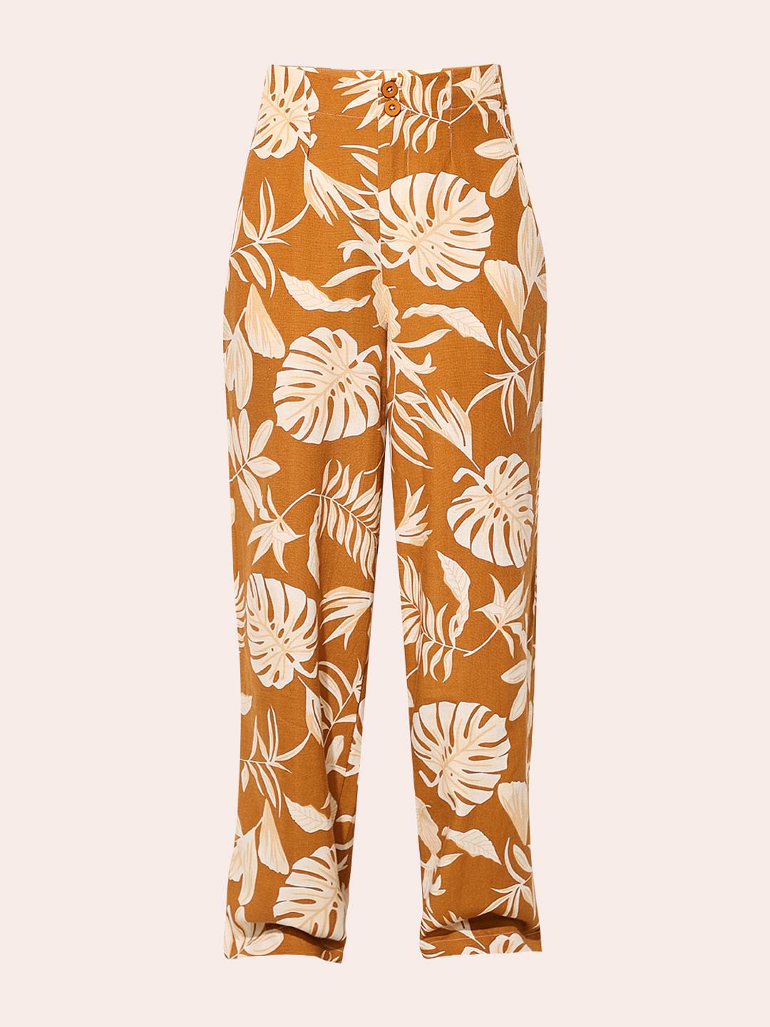 Brown Tropical Print Pants