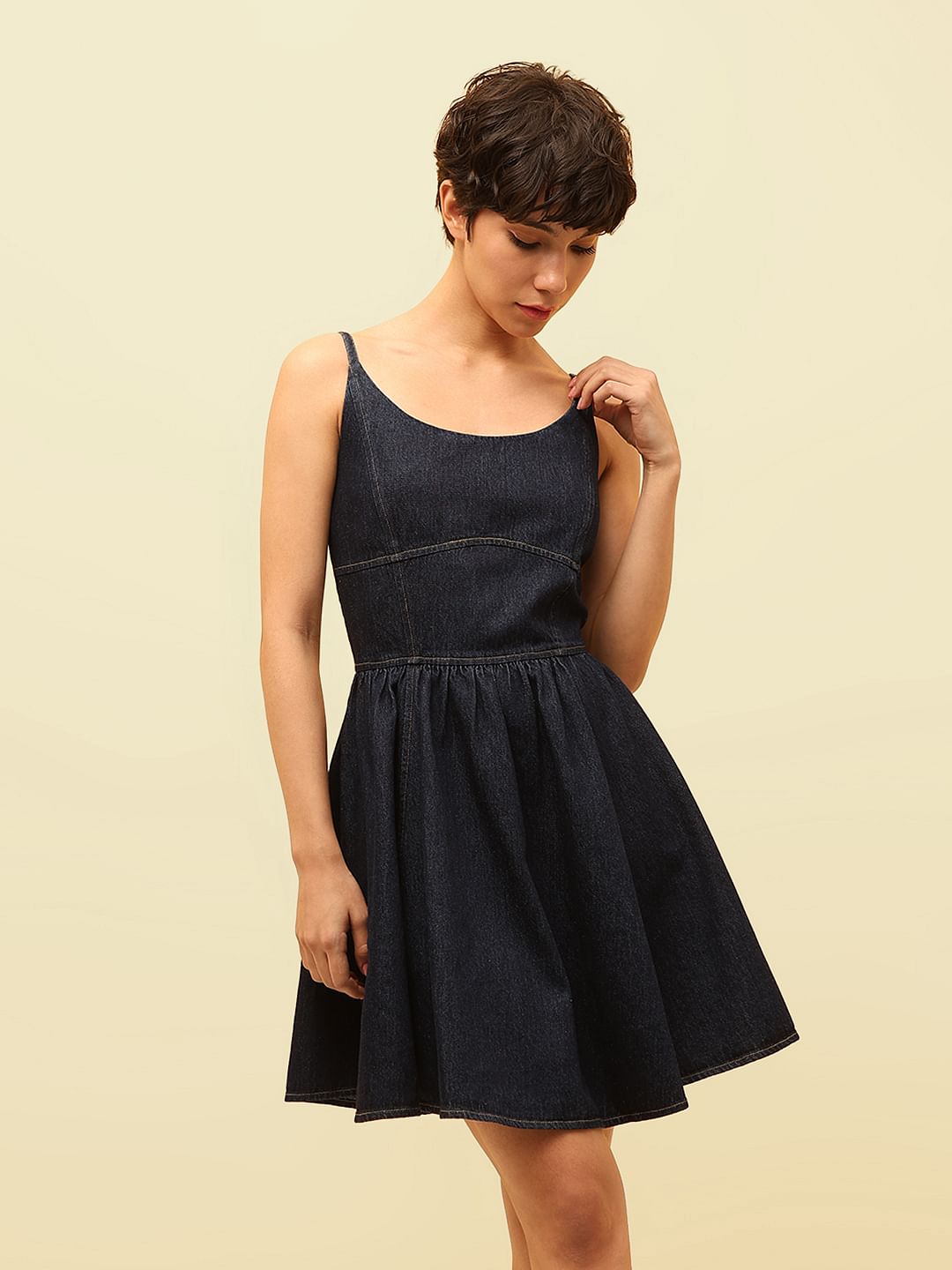 Dark Blue Strappy Denim Dress