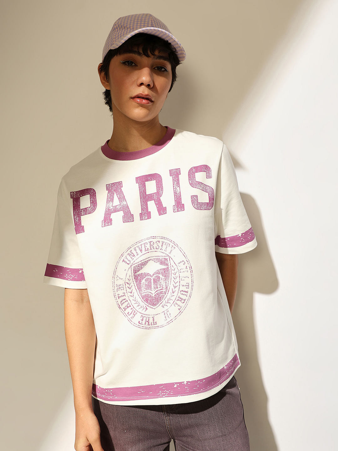 White Cotton Varsity T-Shirt