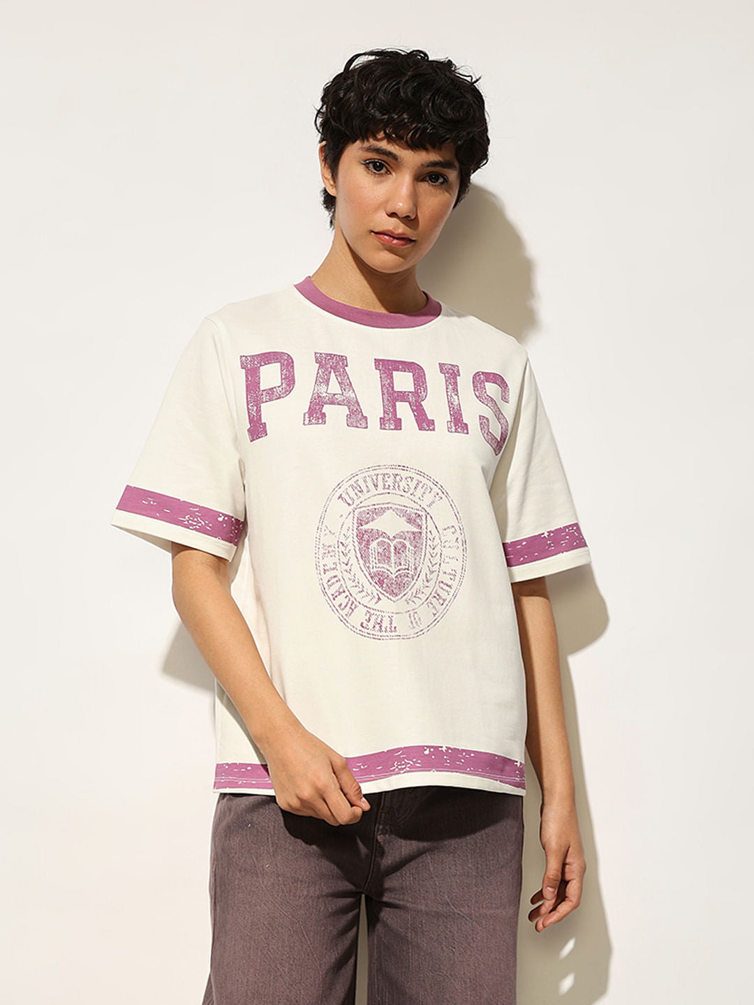 White Cotton Varsity T-Shirt