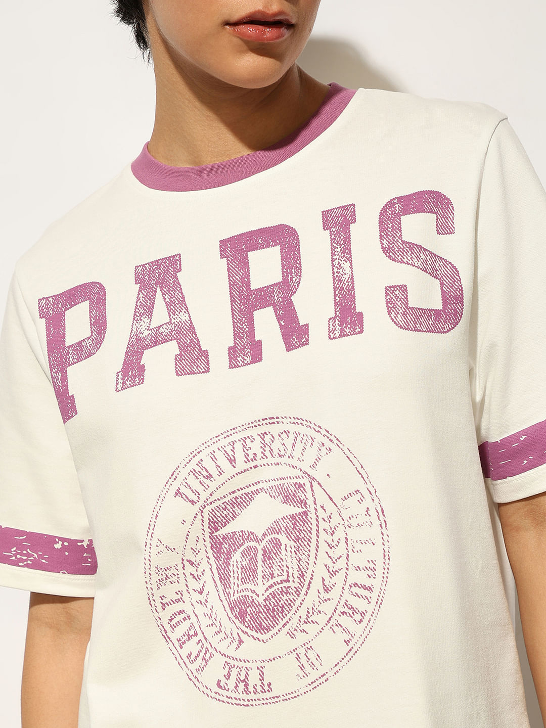 White Cotton Varsity T-Shirt