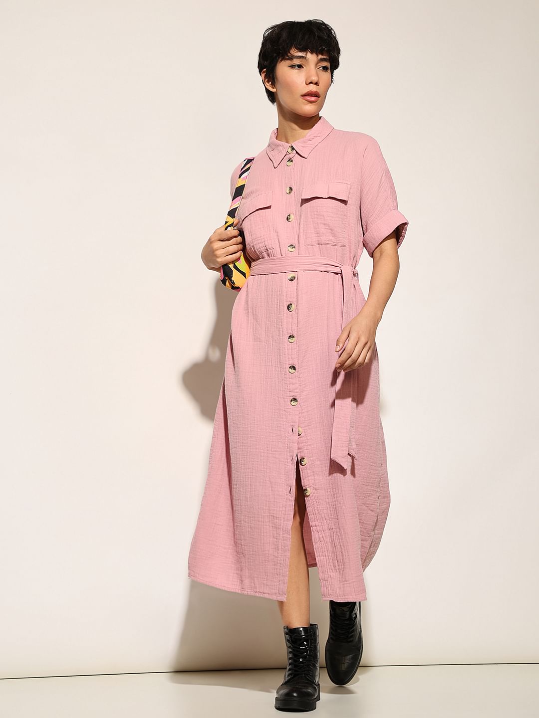 Pink Cotton Shirt Dress