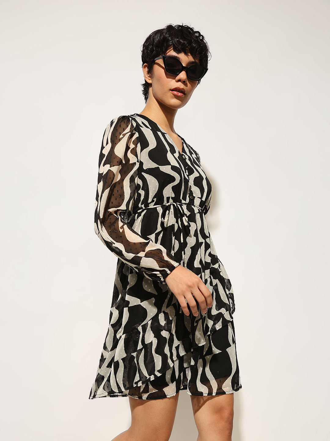 Black Printed Chiffon Dress