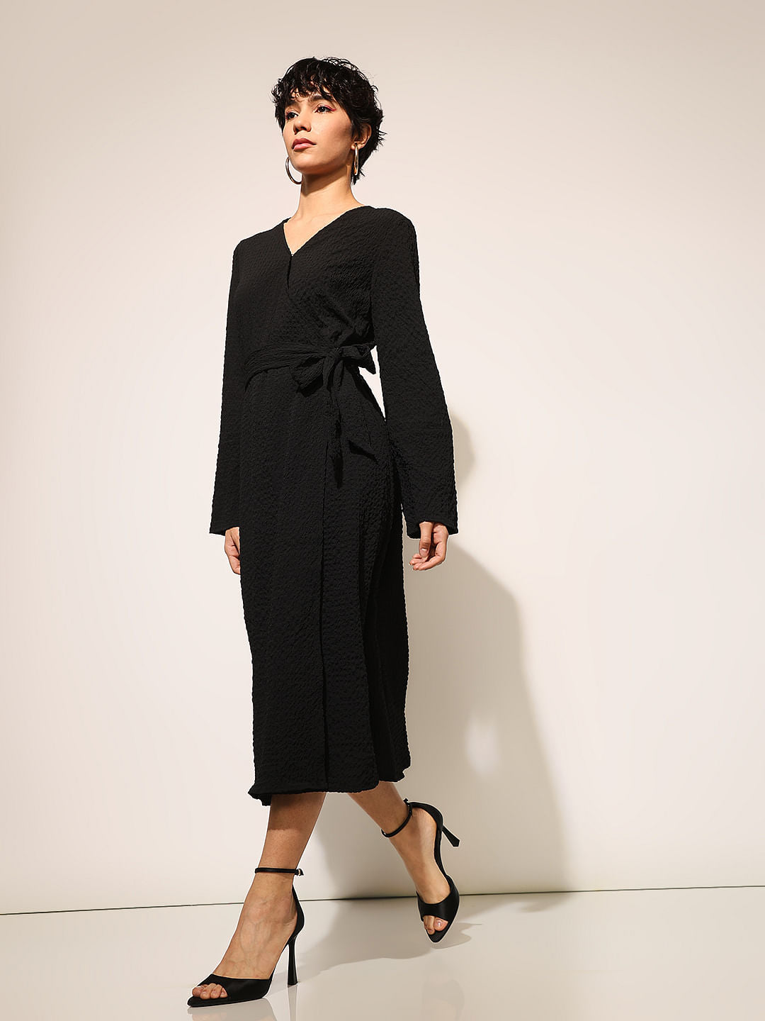 Black V-Neck Midi Dress