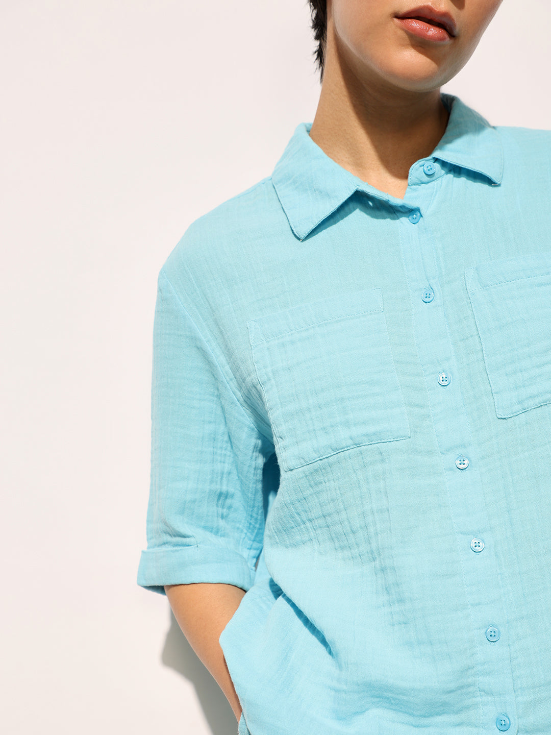 Blue Cotton Shirt & Shorts Set
