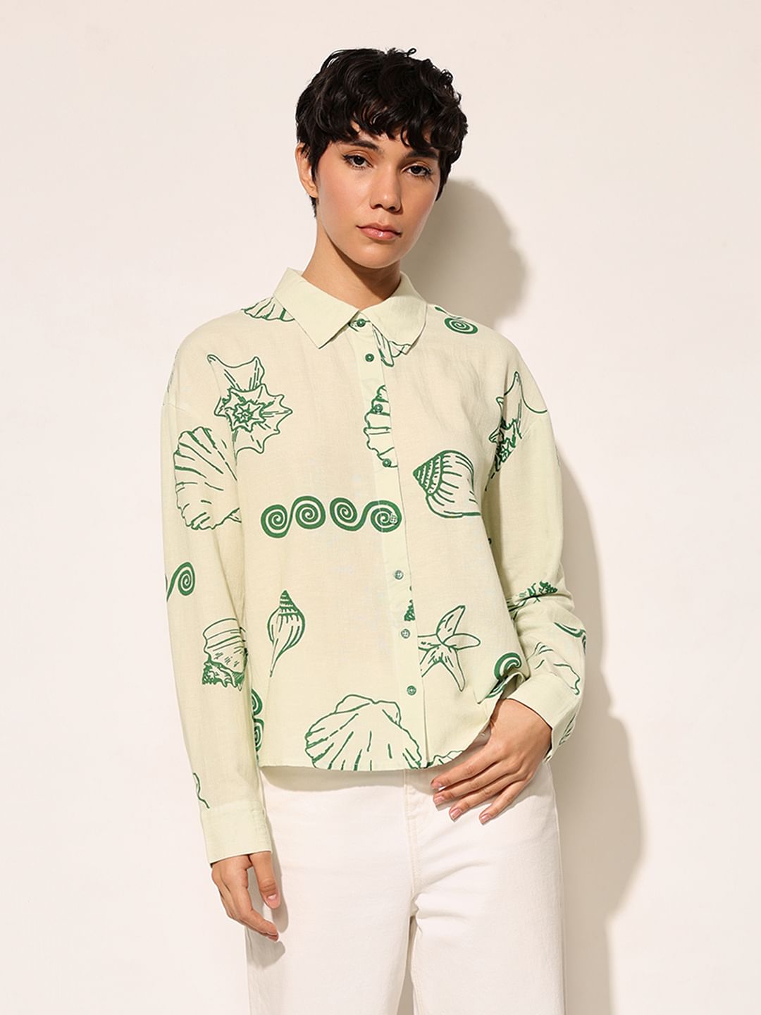 Green Seascape Print Shirt
