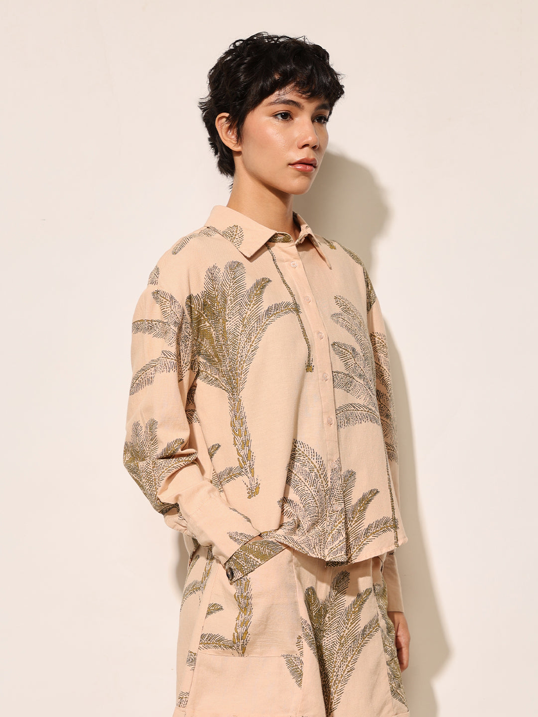 Peach Printed Co-ord Set Shirt