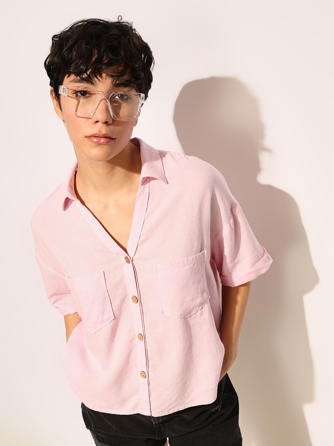 Pink Linen Oversized Shirt