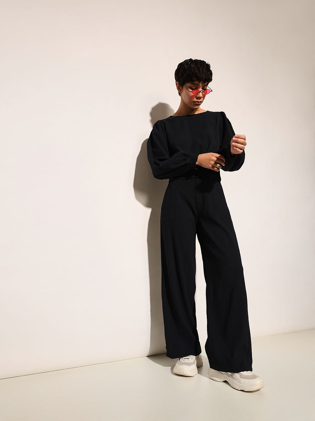 Dark Navy Crinkle Jersey Pants