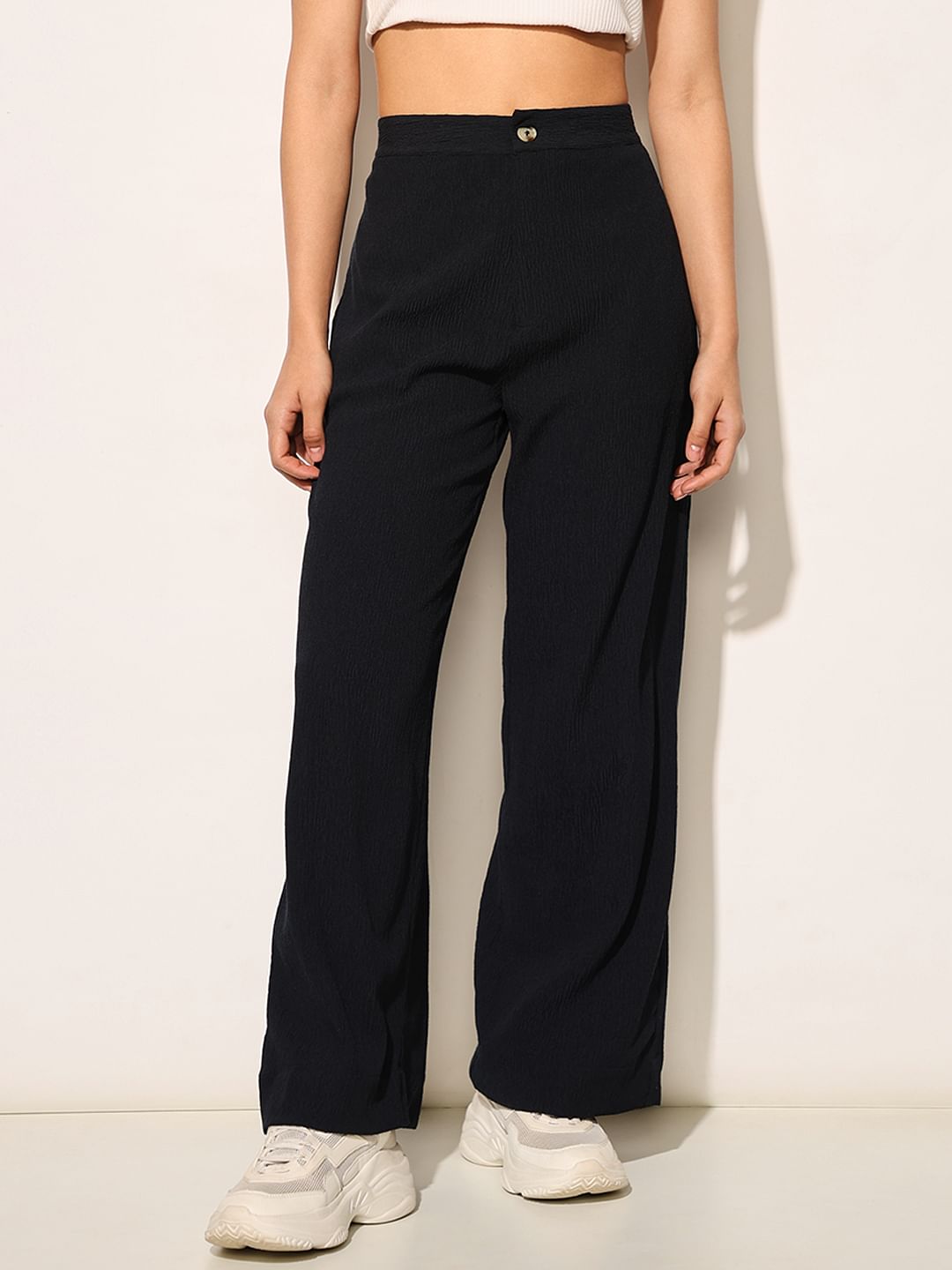 Dark Navy Crinkle Jersey Pants
