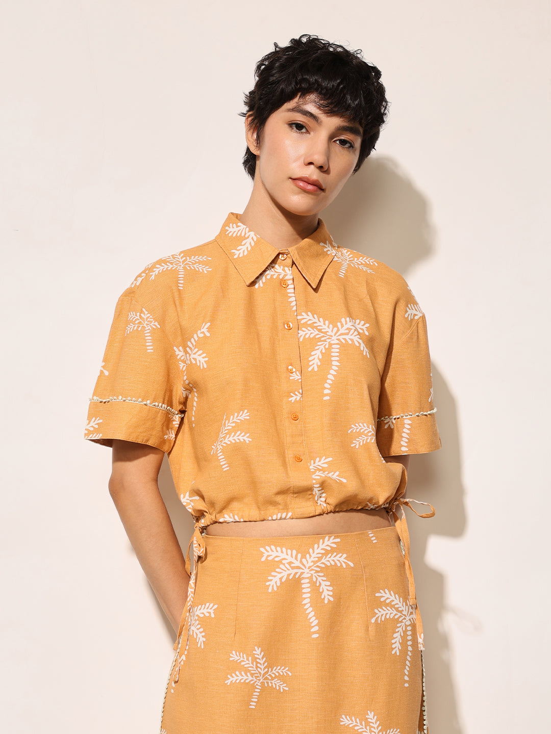 Orange Printed Shirt & Skirt Co-ord Set