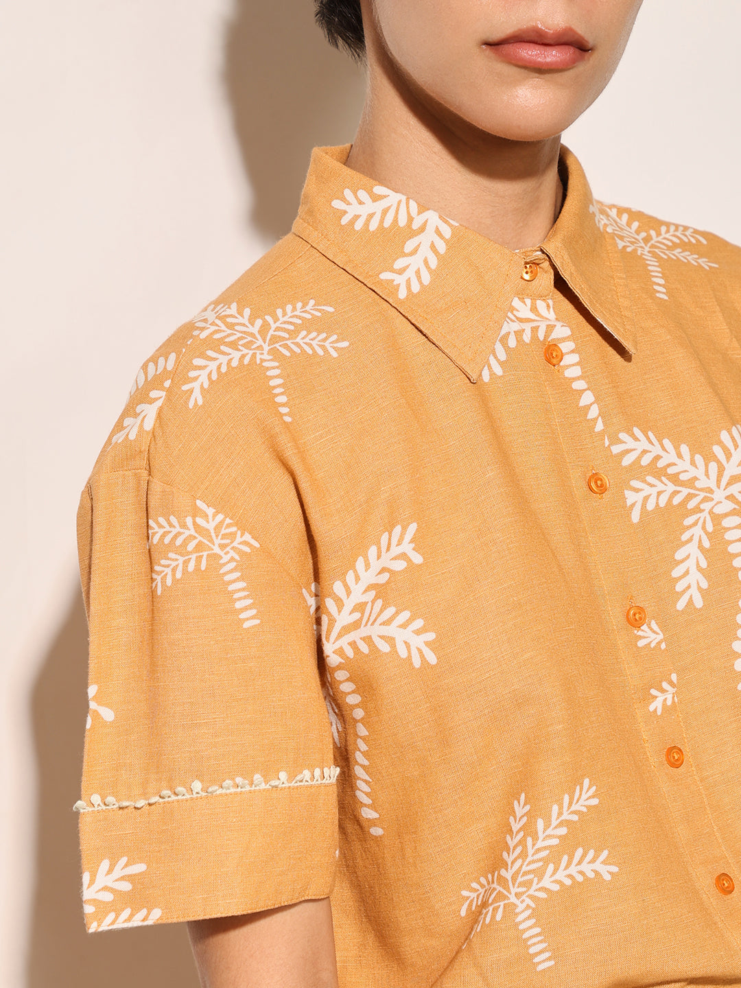 Orange Printed Shirt & Skirt Co-ord Set