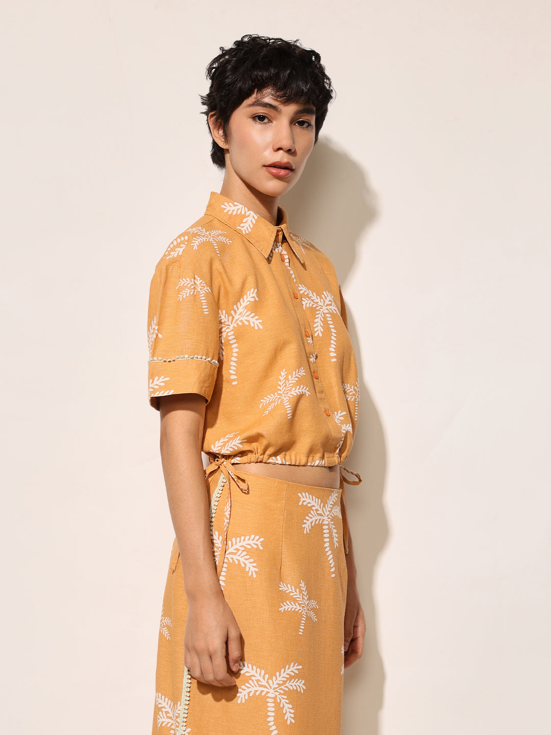 Orange Printed Shirt & Skirt Co-ord Set