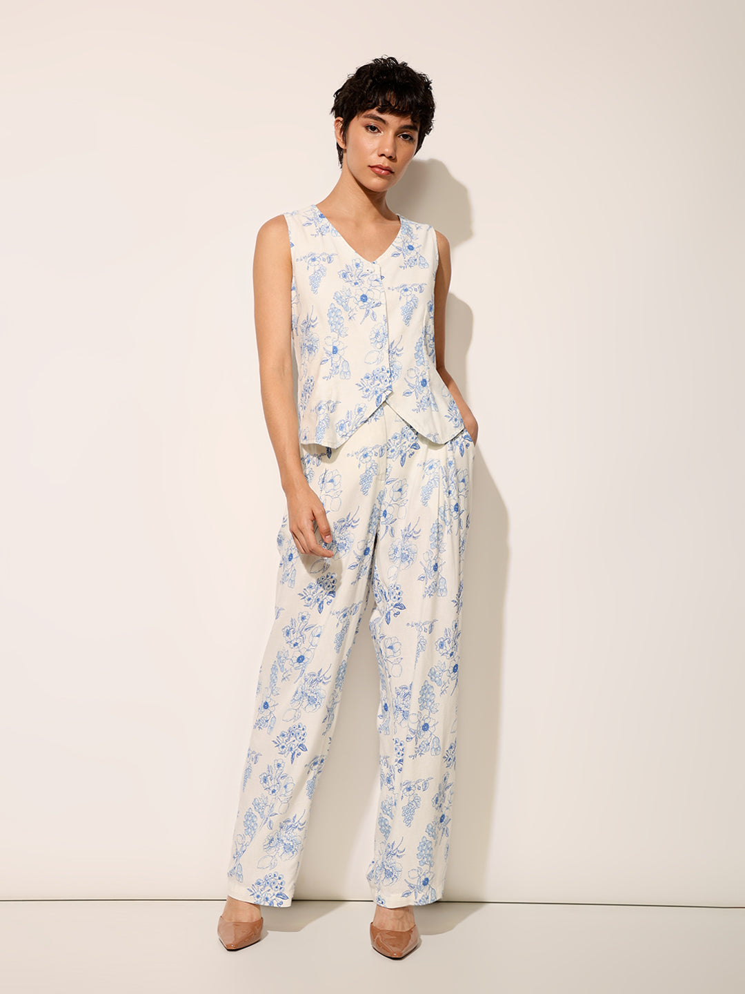 Floral Print Waistcoat & Pant Co-ord Set