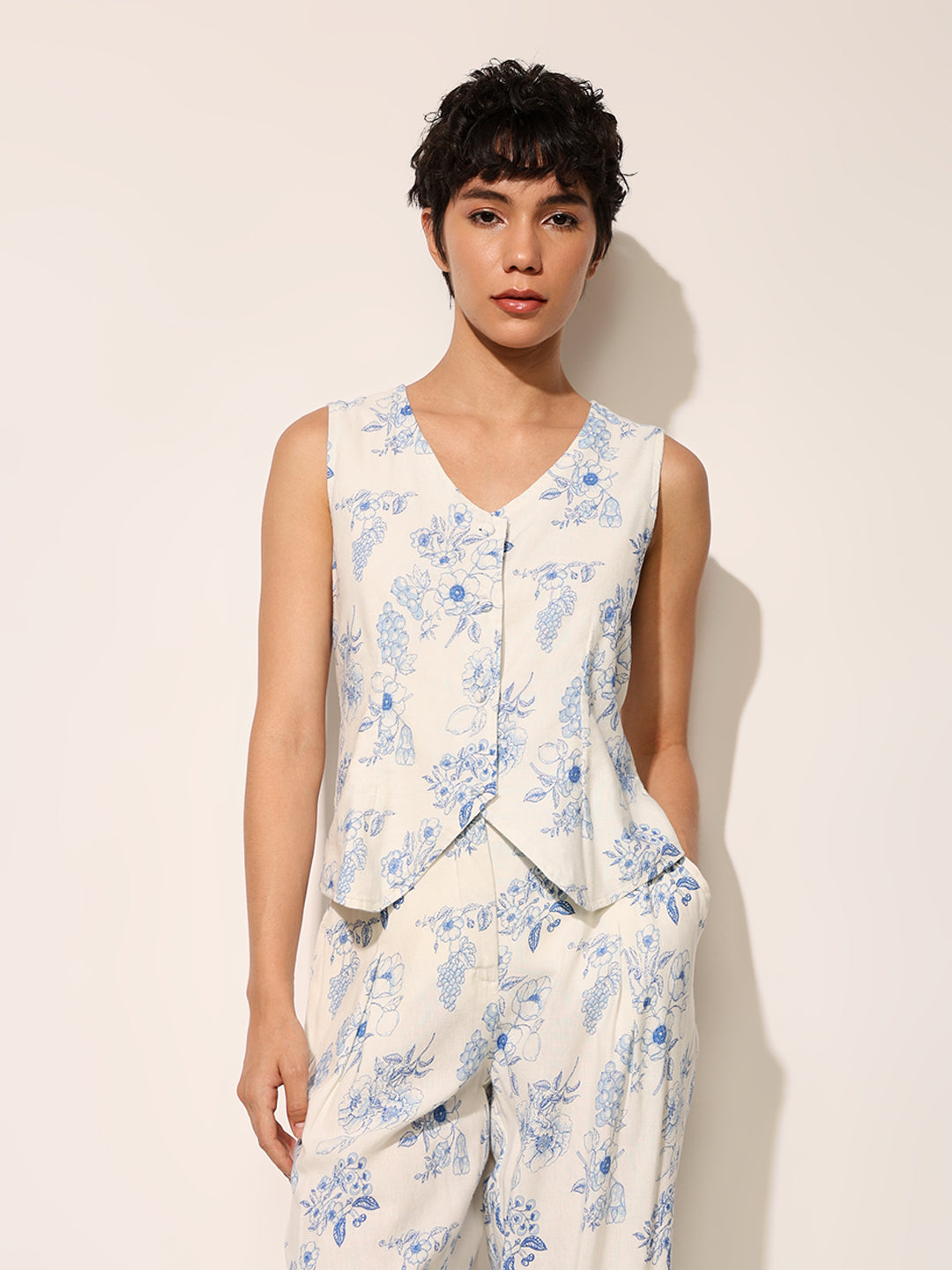 Floral Print Waistcoat & Pant Co-ord Set