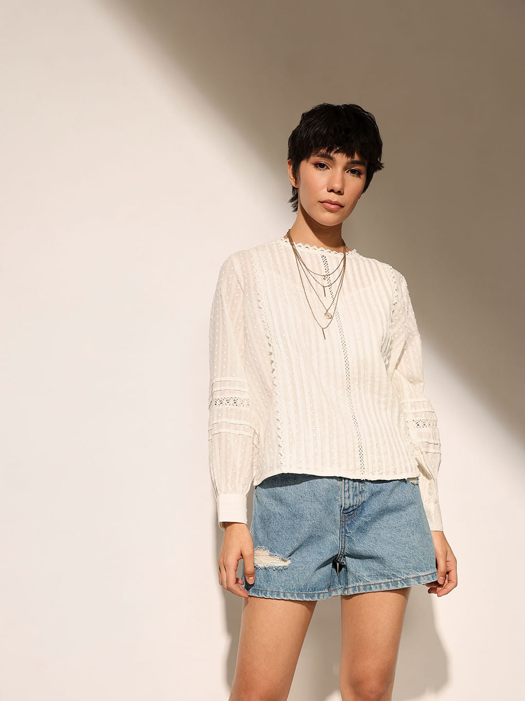 White Crinkle Weave Top