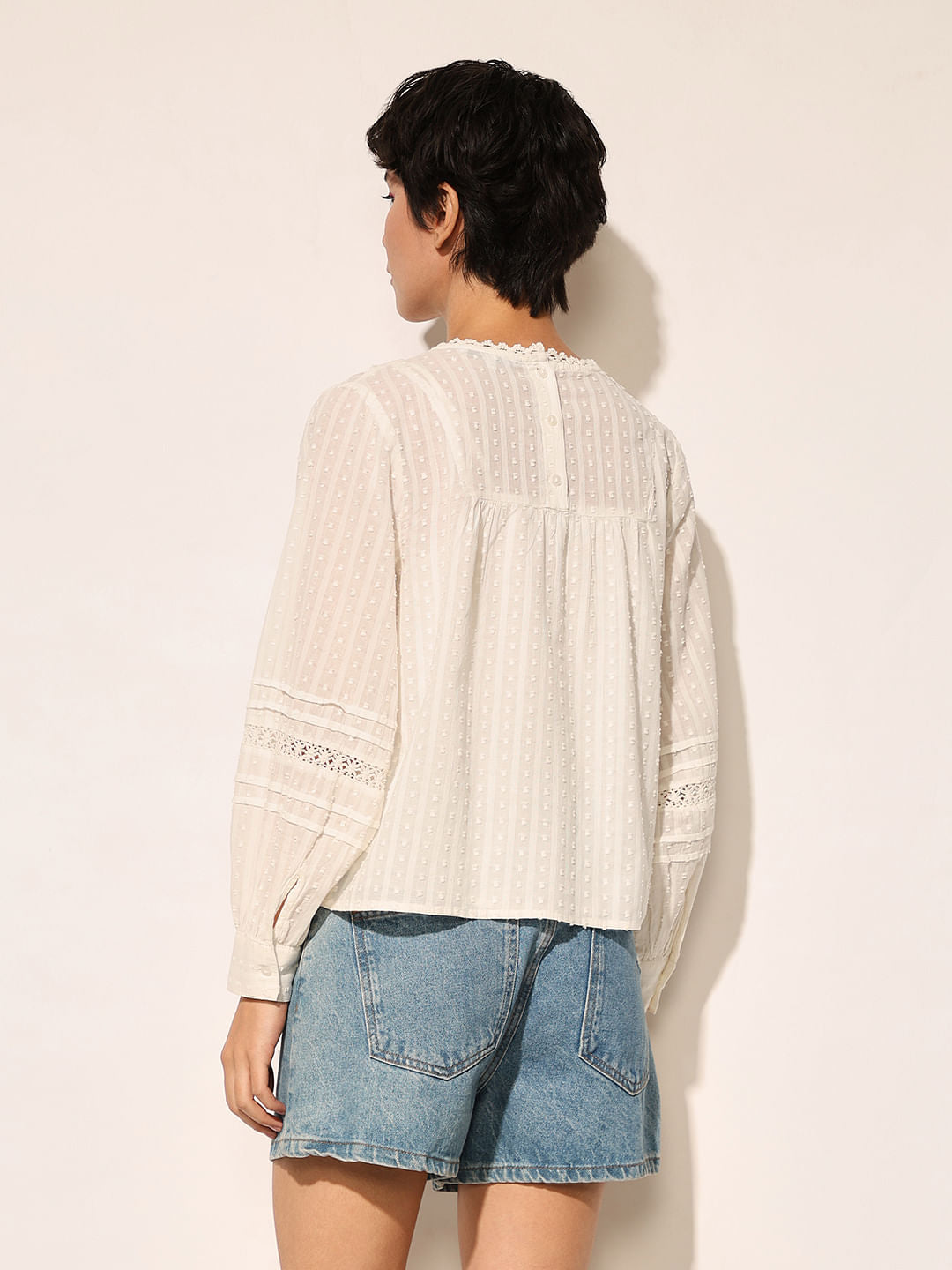 White Crinkle Weave Top