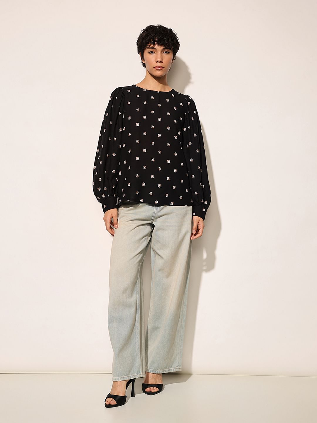 Black Printed Viscose Top