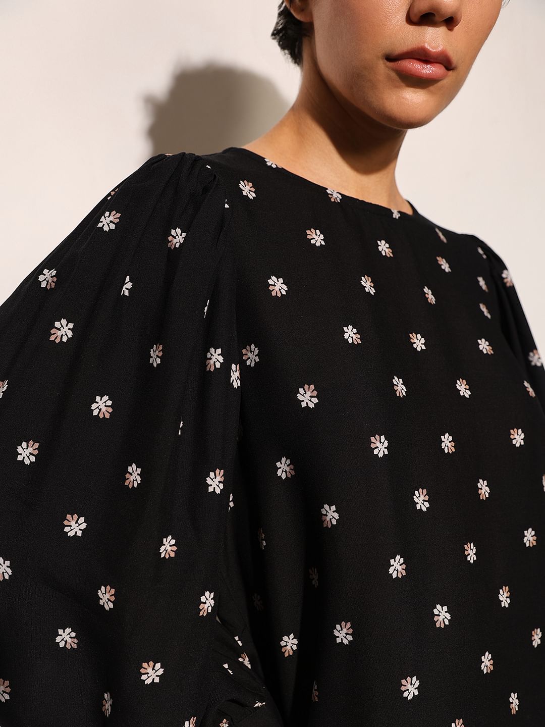 Black Printed Viscose Top