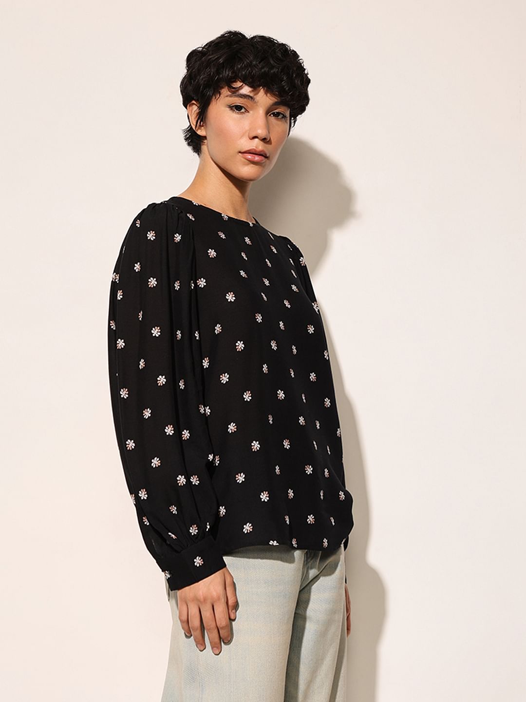 Black Printed Viscose Top