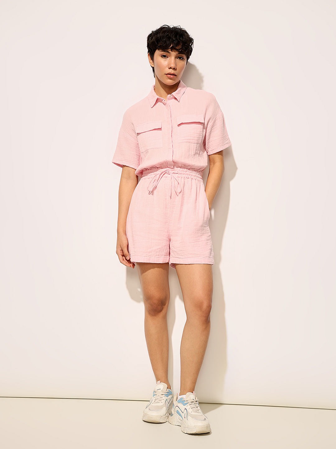 Pink Cotton Muslin Playsuit
