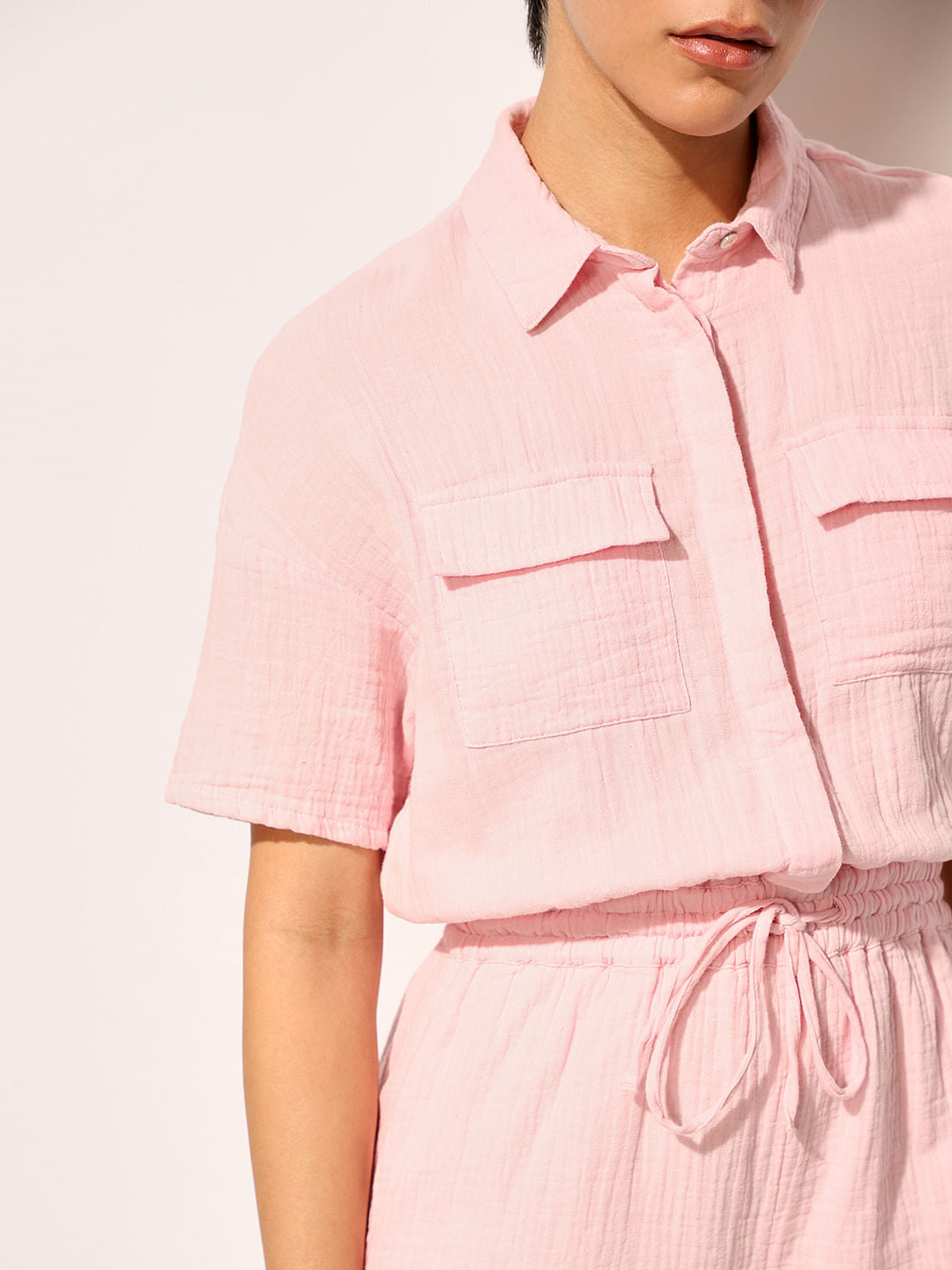 Pink Cotton Muslin Playsuit