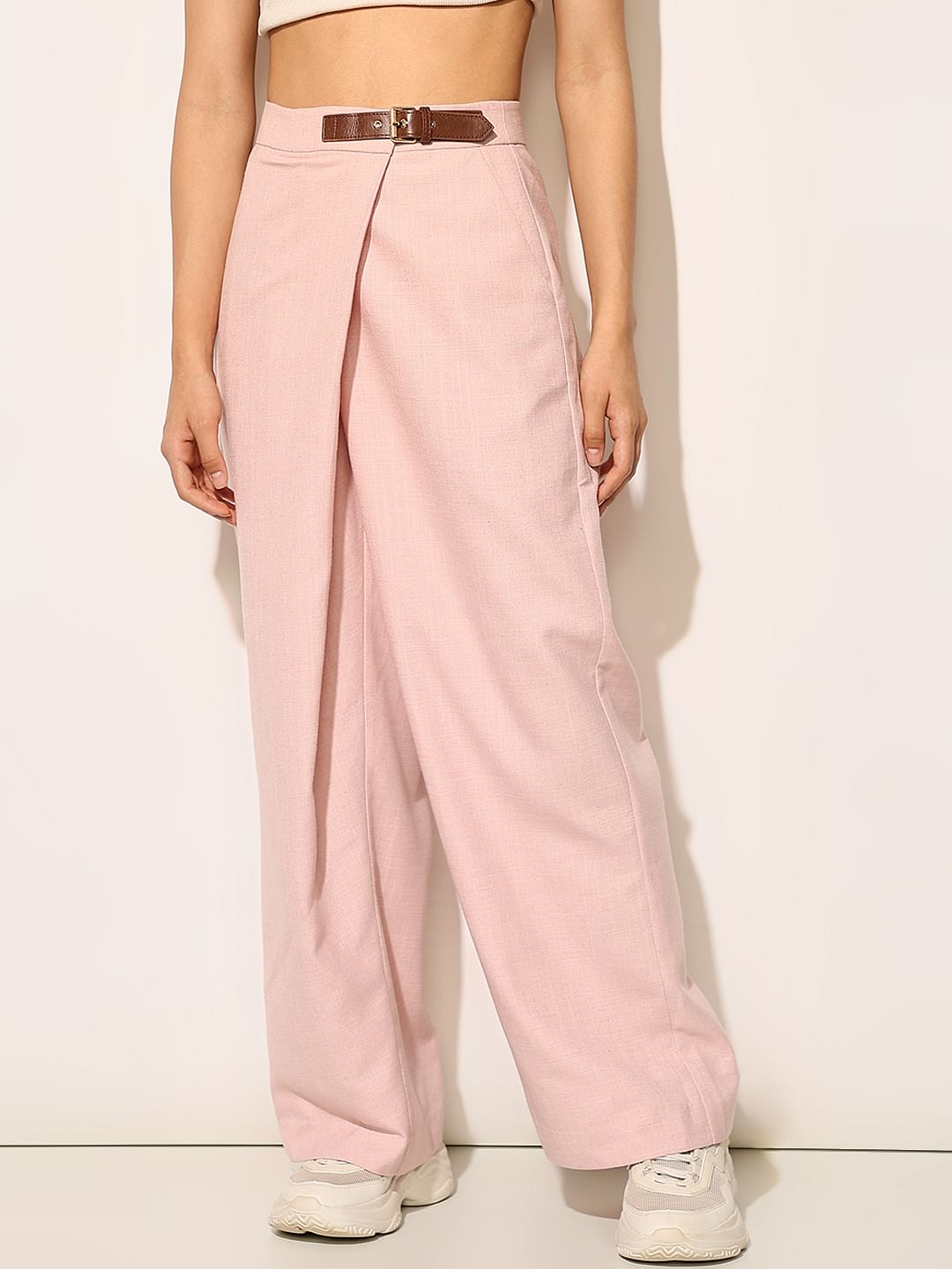 Pink High Rise Belted Pants