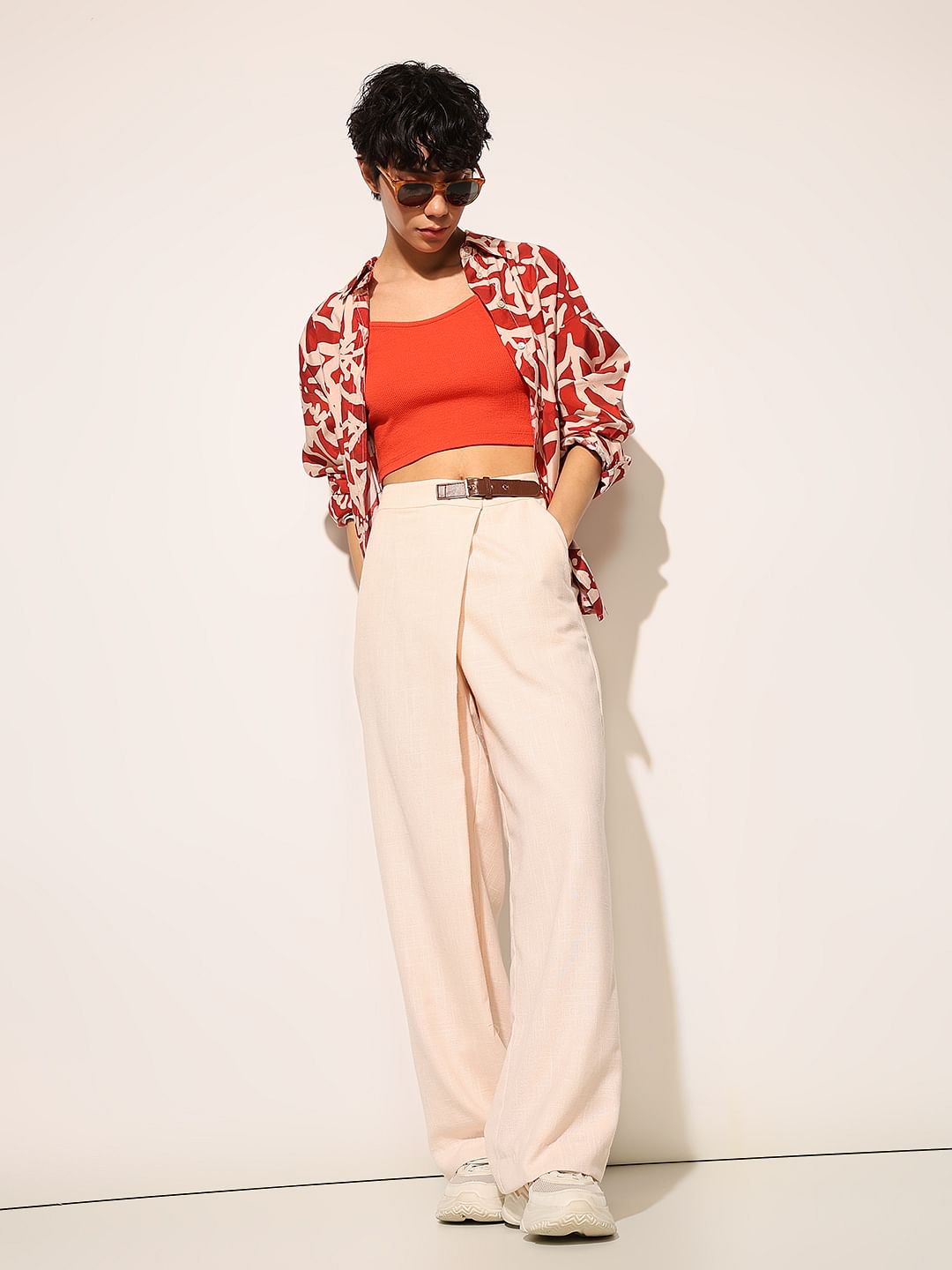 high waisted belted pants