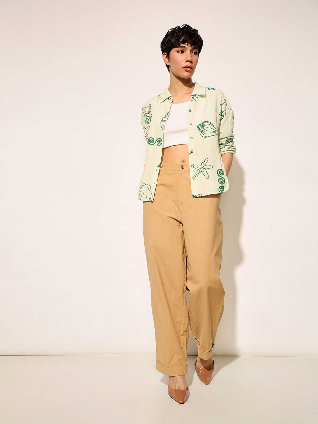 Brown High Rise Loose Fit Pants