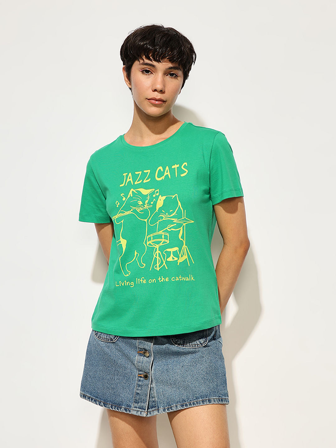 Green Printed Cotton T-Shirt