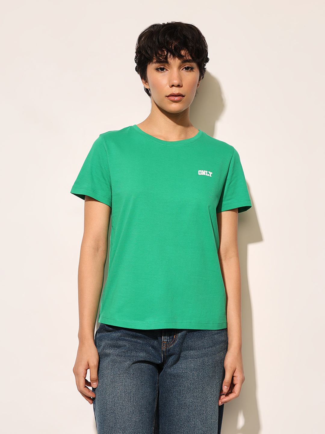 Green Logo Print Cotton T-shirt