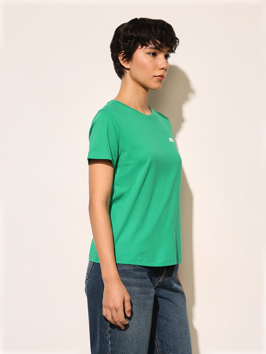 Green Logo Print Cotton T-shirt