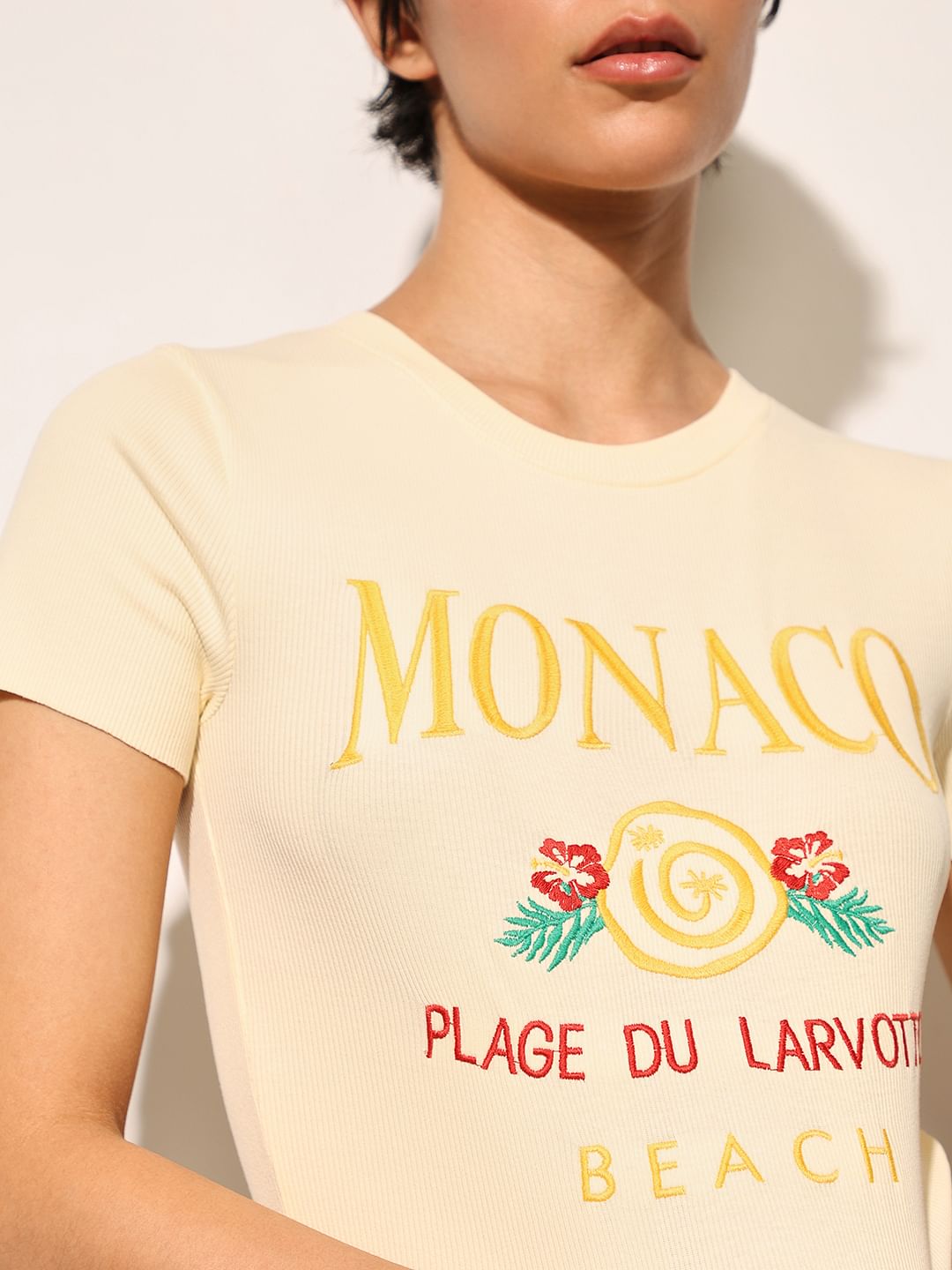 Yellow Ribbed Cropped T-Shirt