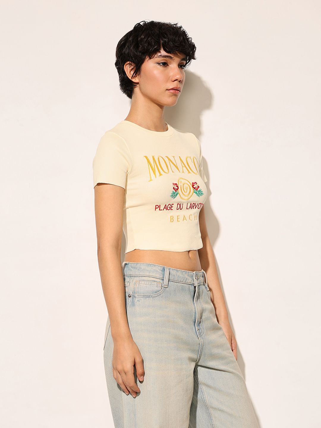 Yellow Ribbed Cropped T-Shirt