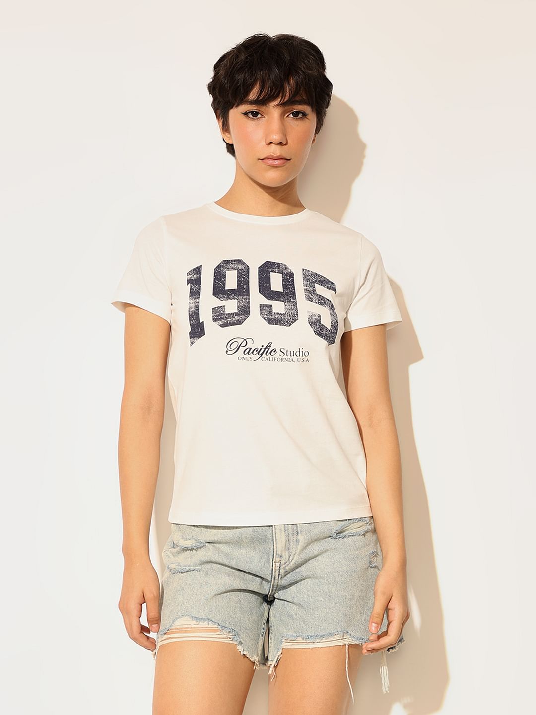 White Printed Cotton T-Shirt
