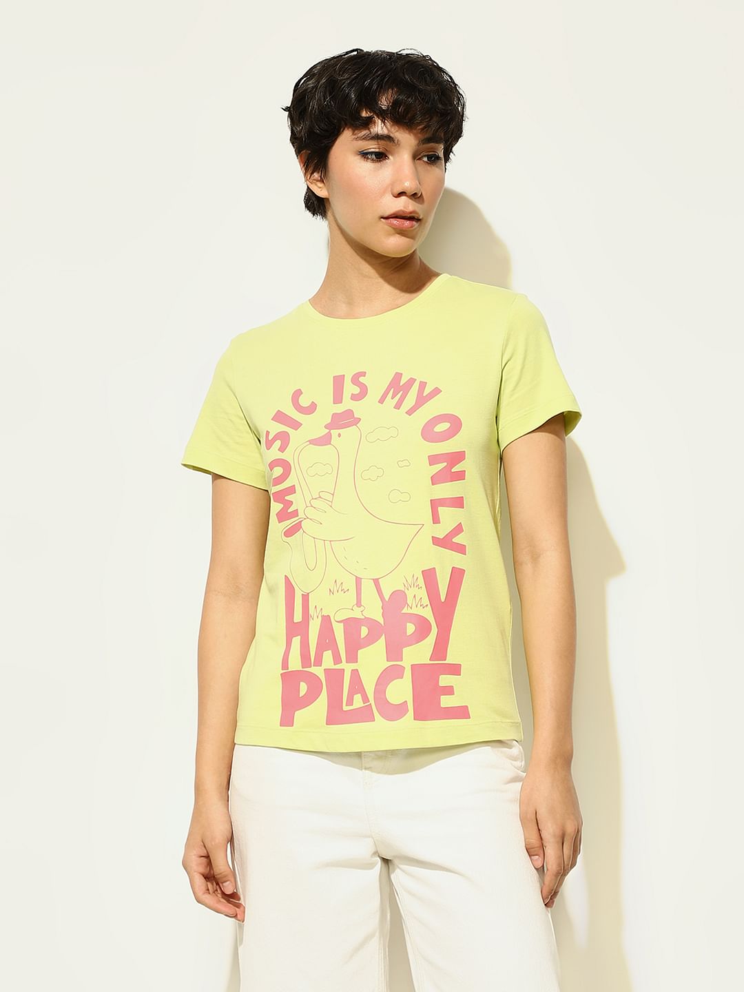 Green Printed Cotton T-Shirt