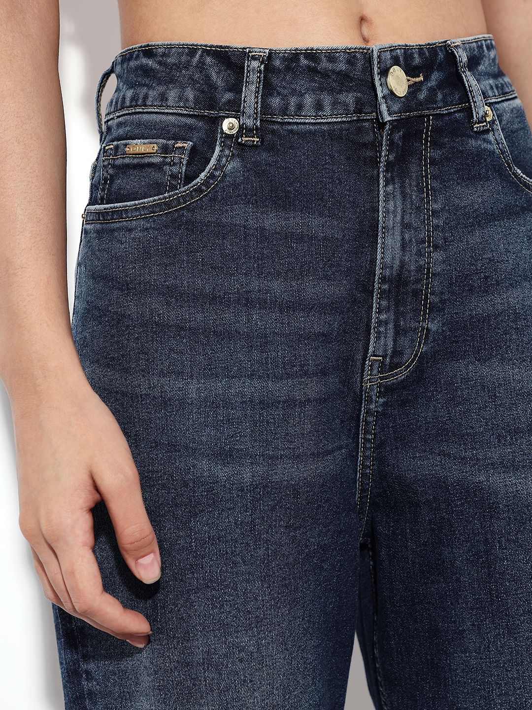 Dark Blue High Rise Straight Fit Jeans
