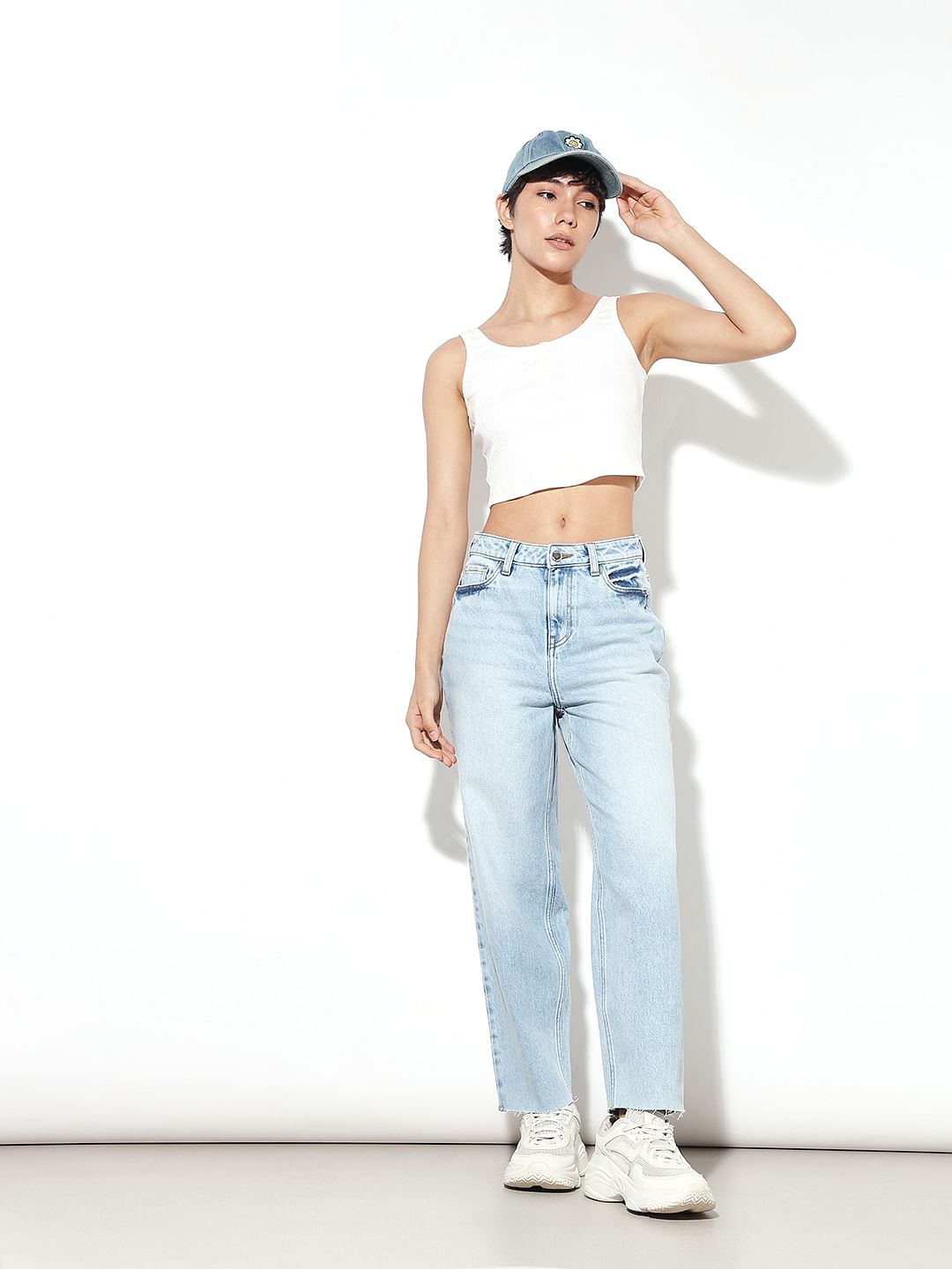 Light Blue High Rise Barrel Fit Jeans