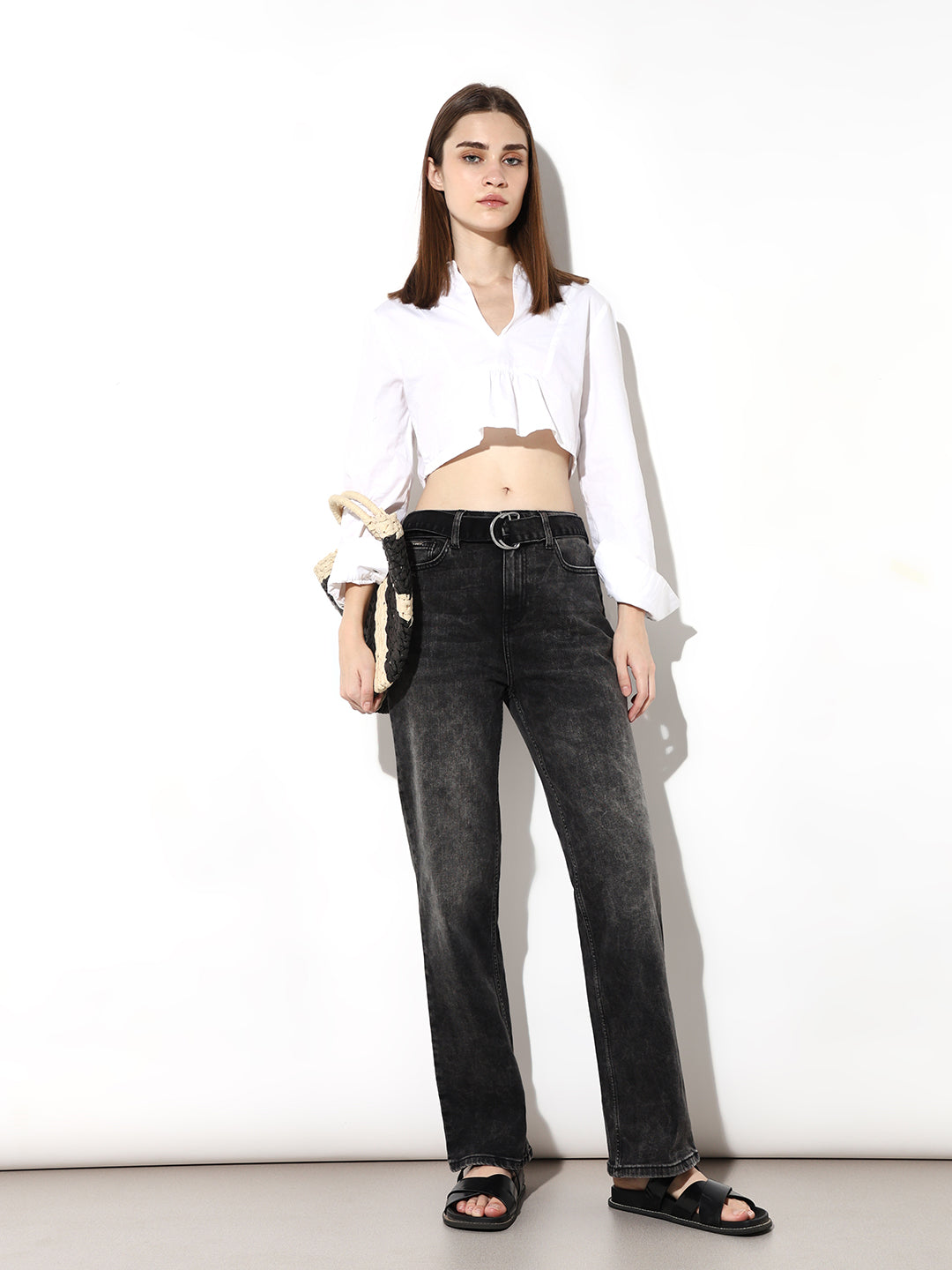 Black High Rise Straight Fit Jeans