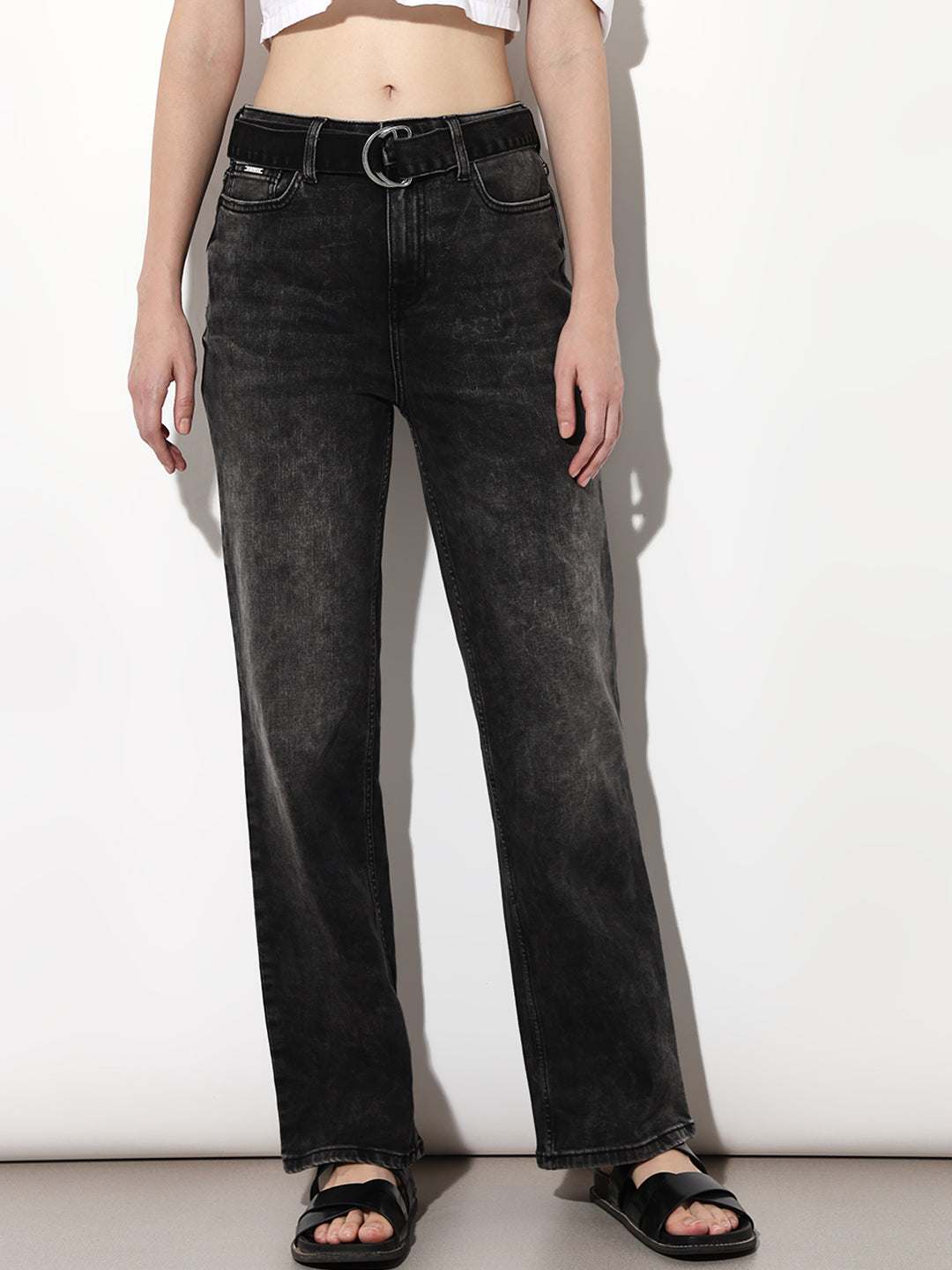 Black High Rise Straight Fit Jeans