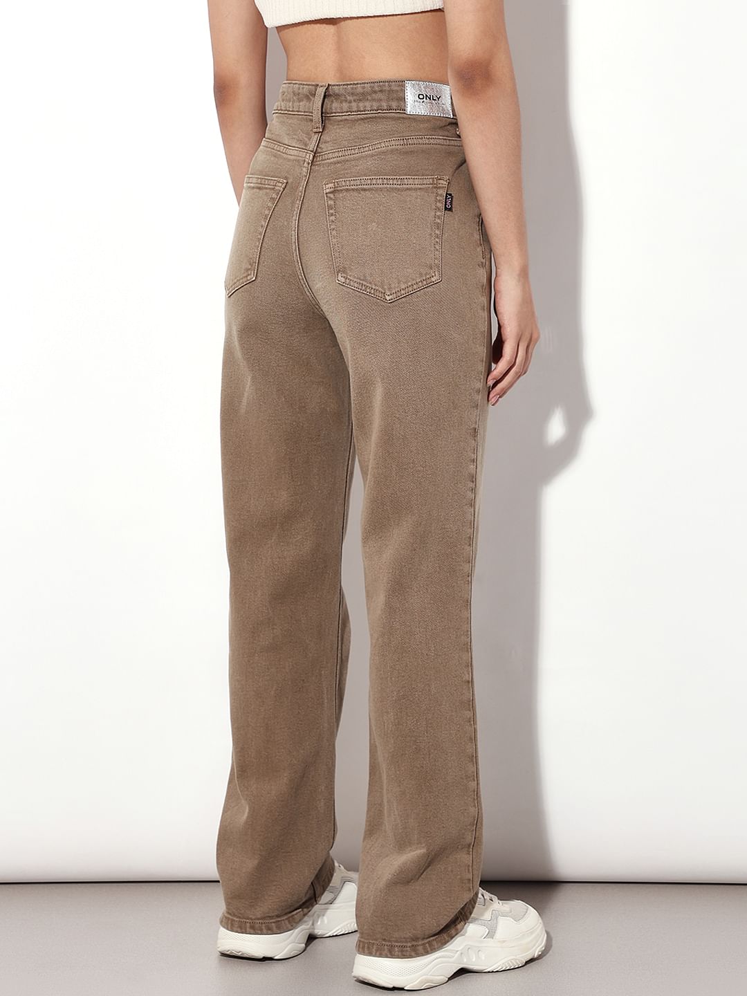 Tan High Rise Straight Fit Jeans