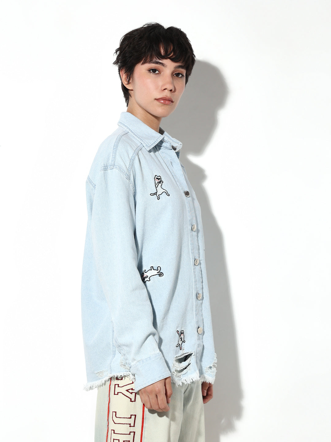 Light Blue Printed Denim Shirt