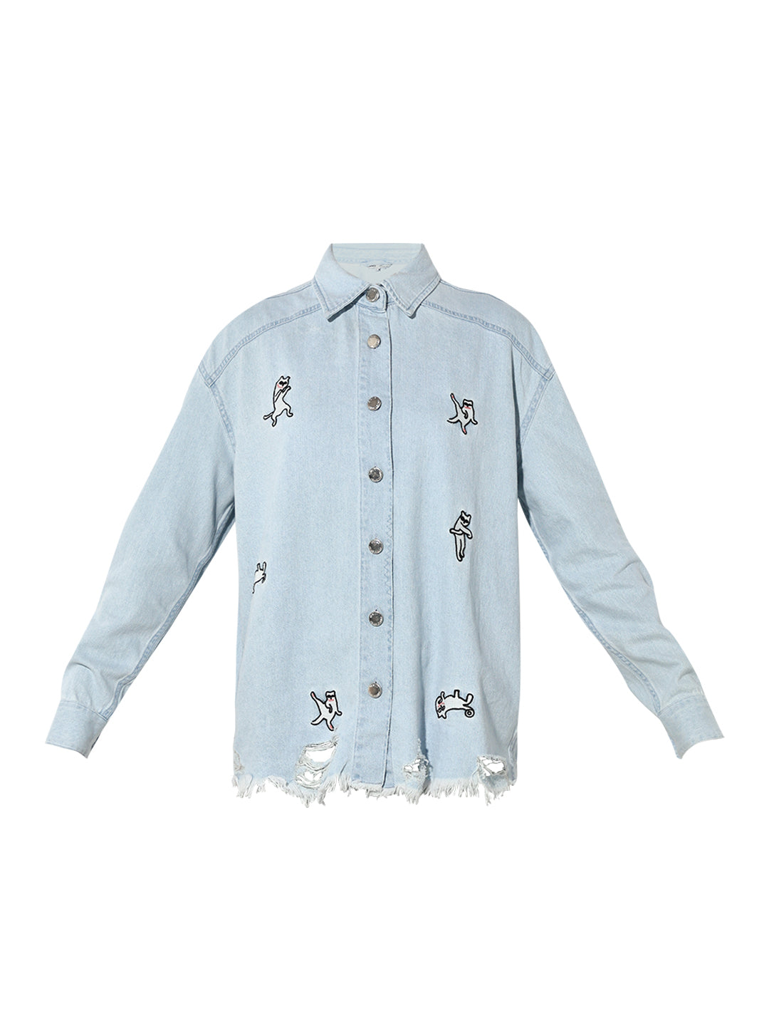 Light Blue Printed Denim Shirt