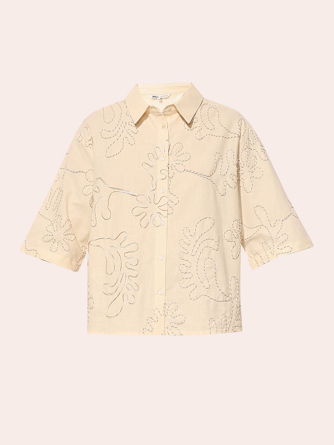 Beige Embroidered Cotton Shirt