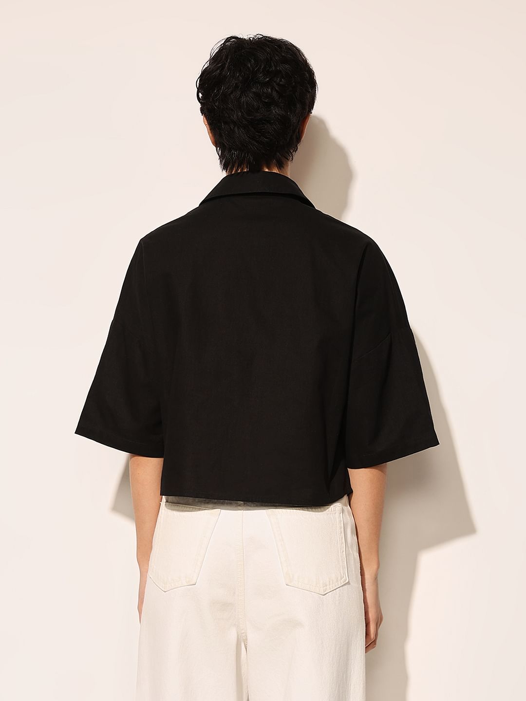 Black Embroidered Boxy Fit Shirt