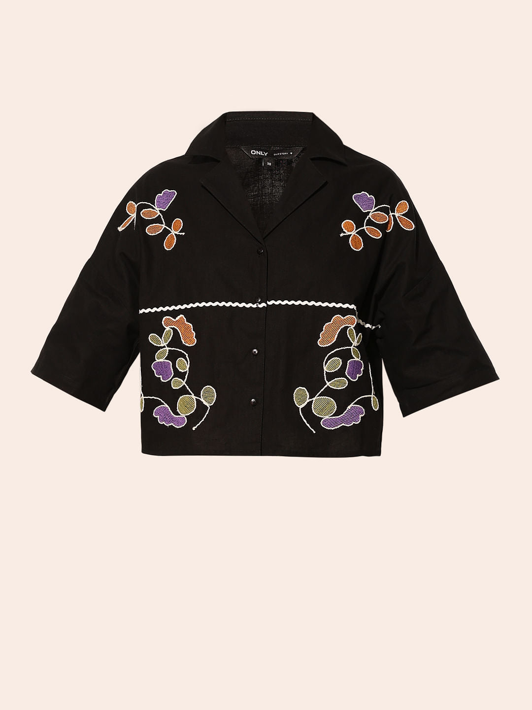 Black Embroidered Boxy Fit Shirt