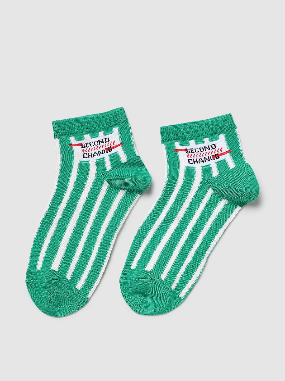 Pack Of 3 White & Green Ankle Length Socks
